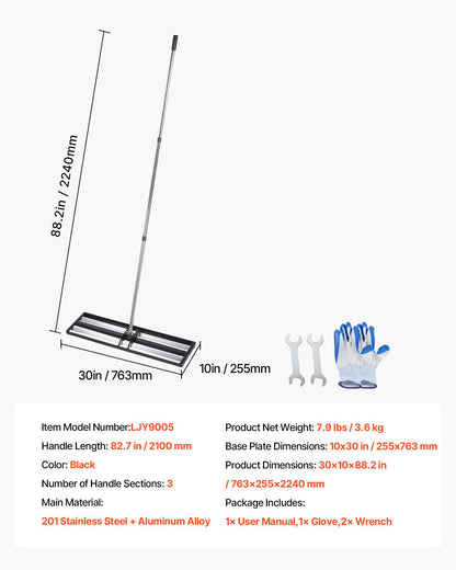VEVOR Updated Lawn Leveling Rake with Roller, 30" x 10" Stainless Steel Lawn Leveler with 83.9" Adjustable Handle, Heavy Duty Yard Leveling Rake, Effort Saving Lawn Leveling Tool for Yard Golf Court - CPPZPEKGLK104T4UG002V0 - view 8