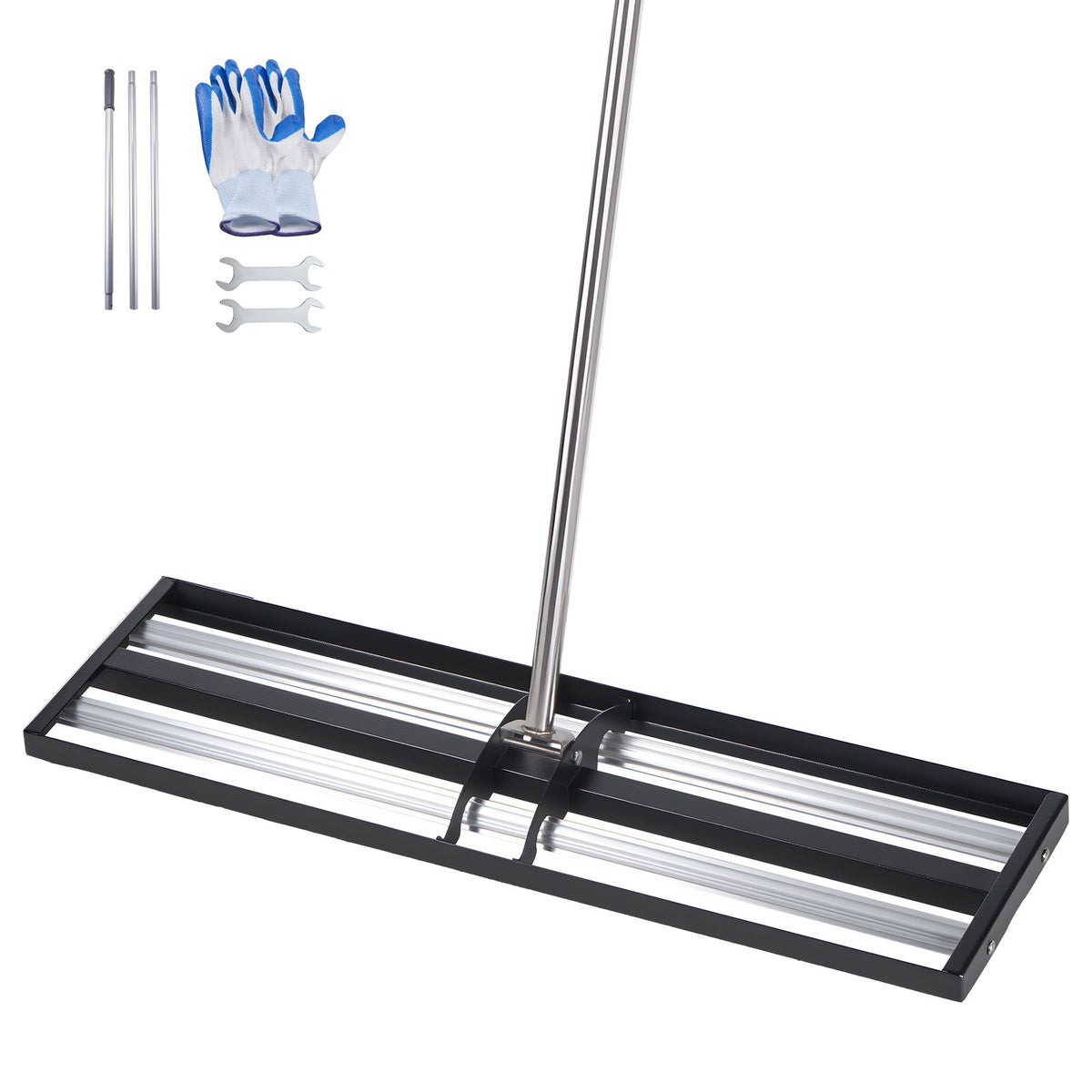 VEVOR Updated Lawn Leveling Rake with Roller, 48'' x 10" Stainless Steel Lawn Leveler with 83.9'' Adjustable Handle, Heavy Duty Yard Leveling Rake, Effort Saving Lawn Leveling Tool for Yard Golf Court - CPPZPEKGLK10BJFKJ002V0 - view 1