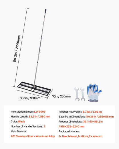 VEVOR Updated Lawn Leveling Rake with Roller, 36" x 10" Stainless Steel Lawn Leveler with 83.9" Adjustable Handle, Heavy Duty Yard Leveling Rake, Effort Saving Lawn Leveling Tool for Yard Golf Court - CPPZPEKGLK10DCB4D002V0 - view 8