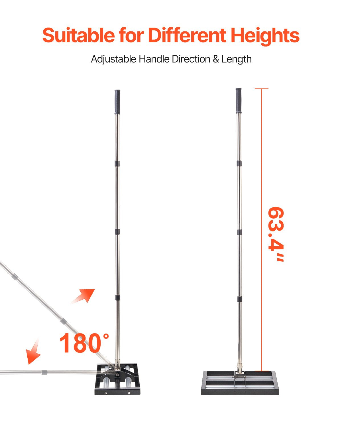 VEVOR Updated Lawn Leveling Rake with Roller, 17" x 10" Stainless Steel Lawn Leveler with 63.4" Adjustable Handle, Heavy Duty Yard Leveling Rake, Effort Saving Lawn Leveling Tool for Yard Golf Court - CPPZPEKGLK10STLEJV0 - view 5