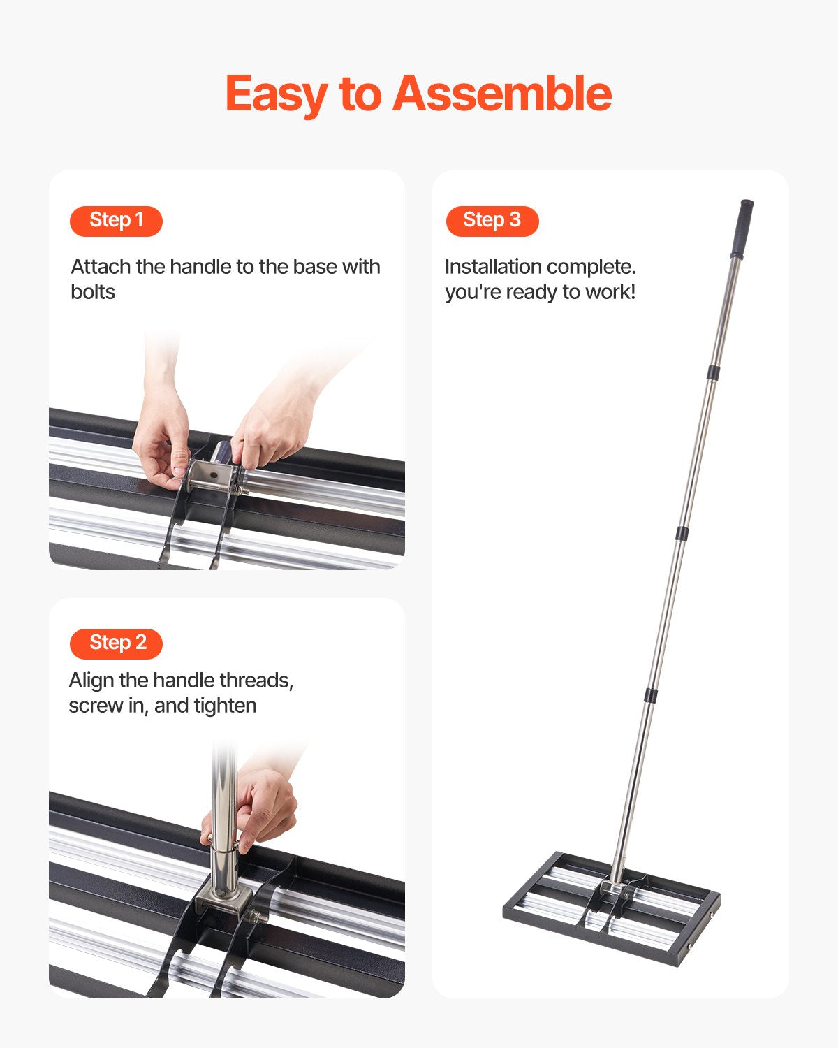 VEVOR Updated Lawn Leveling Rake with Roller, 17" x 10" Stainless Steel Lawn Leveler with 63.4" Adjustable Handle, Heavy Duty Yard Leveling Rake, Effort Saving Lawn Leveling Tool for Yard Golf Court - CPPZPEKGLK10STLEJV0 - view 6