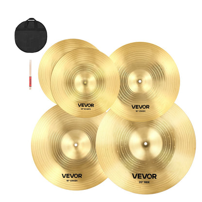 VEVOR Cymbal Pack, 4 Pieces Cymbals for Drum Set, Alloy Cymbals Drum Set Includes 14-inch Hi-Hats, 16-inch Crash, 18-inch Crash, 20-inch Ride, Drumsticks & Cymbal Bag, Alloy Cymbal Pack for Drummer - CPTZCPTZ3ZXGCEXJW001V0 - view 1