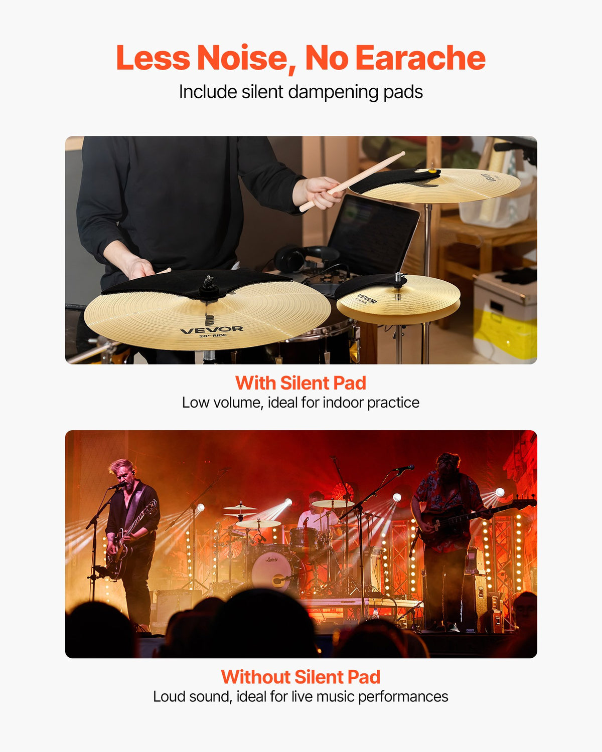 VEVOR Cymbal Pack, 3 Pieces Cymbals for Drum Set, Alloy Cymbals Drum Set Includes 14-inch Hi-Hats, 16-inch Crash, 20-inch Ride, Drumsticks & Cymbal Bag, Alloy Cymbal Pack for Drummer, Bright Copper - CPTZCPTZ3ZXGGQ223001V0 - view 5