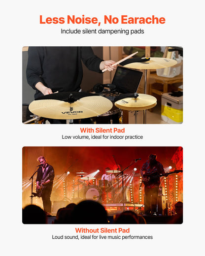 VEVOR Cymbal Pack, 3 Pieces Cymbals for Drum Set, Alloy Cymbals Drum Set Includes 14-inch Hi-Hats, 16-inch Crash, 20-inch Ride, Drumsticks & Cymbal Bag, Alloy Cymbal Pack for Drummer, Bright Copper - CPTZCPTZ3ZXGGQ223001V0 - view 5