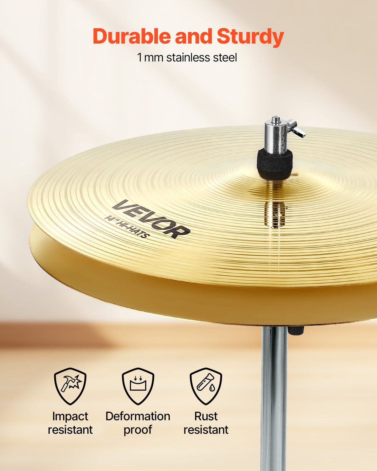 VEVOR Cymbal Pack, 3 Pieces Cymbals for Drum Set, Alloy Cymbals Drum Set Includes 14-inch Hi-Hats, 16-inch Crash, 20-inch Ride, Drumsticks & Cymbal Bag, Alloy Cymbal Pack for Drummer, Bright Copper - CPTZCPTZ3ZXGGQ223001V0 - view 6