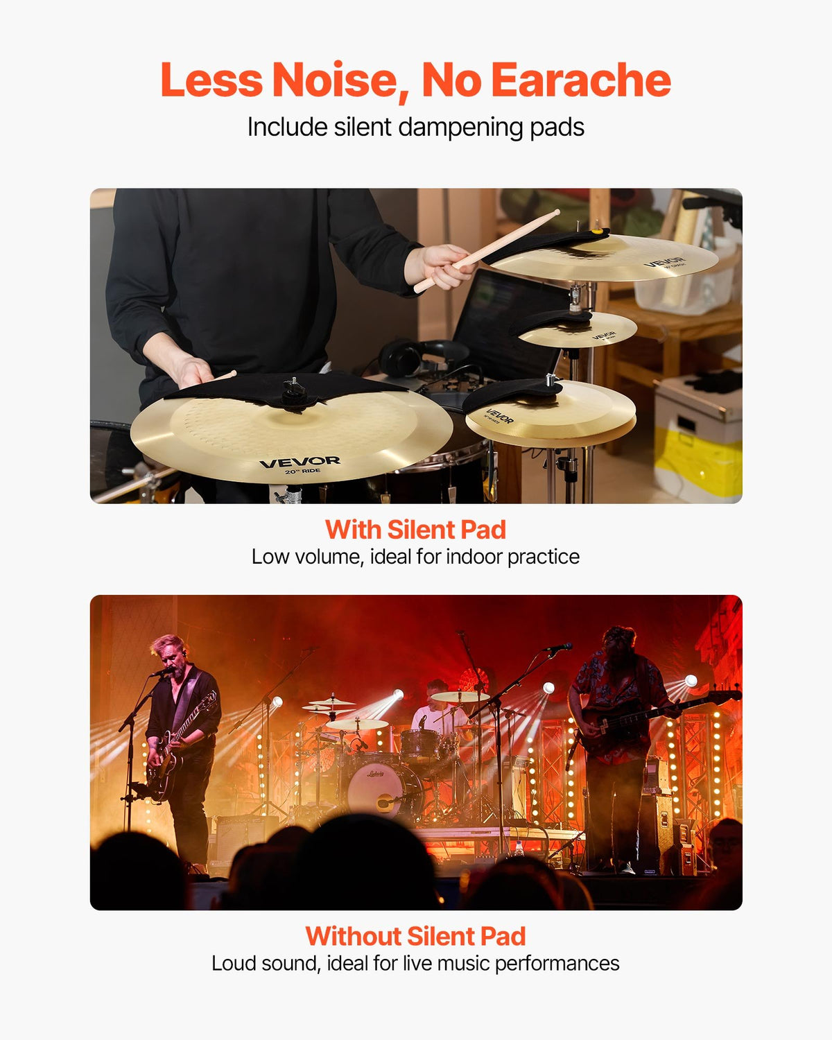 VEVOR Cymbal Pack, 4 Pieces Cymbals for Drum Set, Alloy Cymbals Drum Set Includes 14-inch Hi-Hats, 16-inch Crash, 20-inch Ride, 10-inch Splash, Drumsticks & Cymbal Bag, Alloy Cymbal Pack for Drummer - CPTZCPTZ4ZXGNAZD1001V0 - view 5