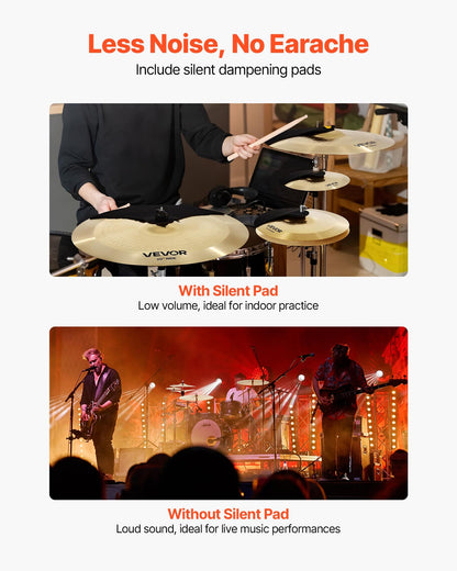 VEVOR Cymbal Pack, 4 Pieces Cymbals for Drum Set, Alloy Cymbals Drum Set Includes 14-inch Hi-Hats, 16-inch Crash, 20-inch Ride, 10-inch Splash, Drumsticks & Cymbal Bag, Alloy Cymbal Pack for Drummer - CPTZCPTZ4ZXGNAZD1001V0 - view 5
