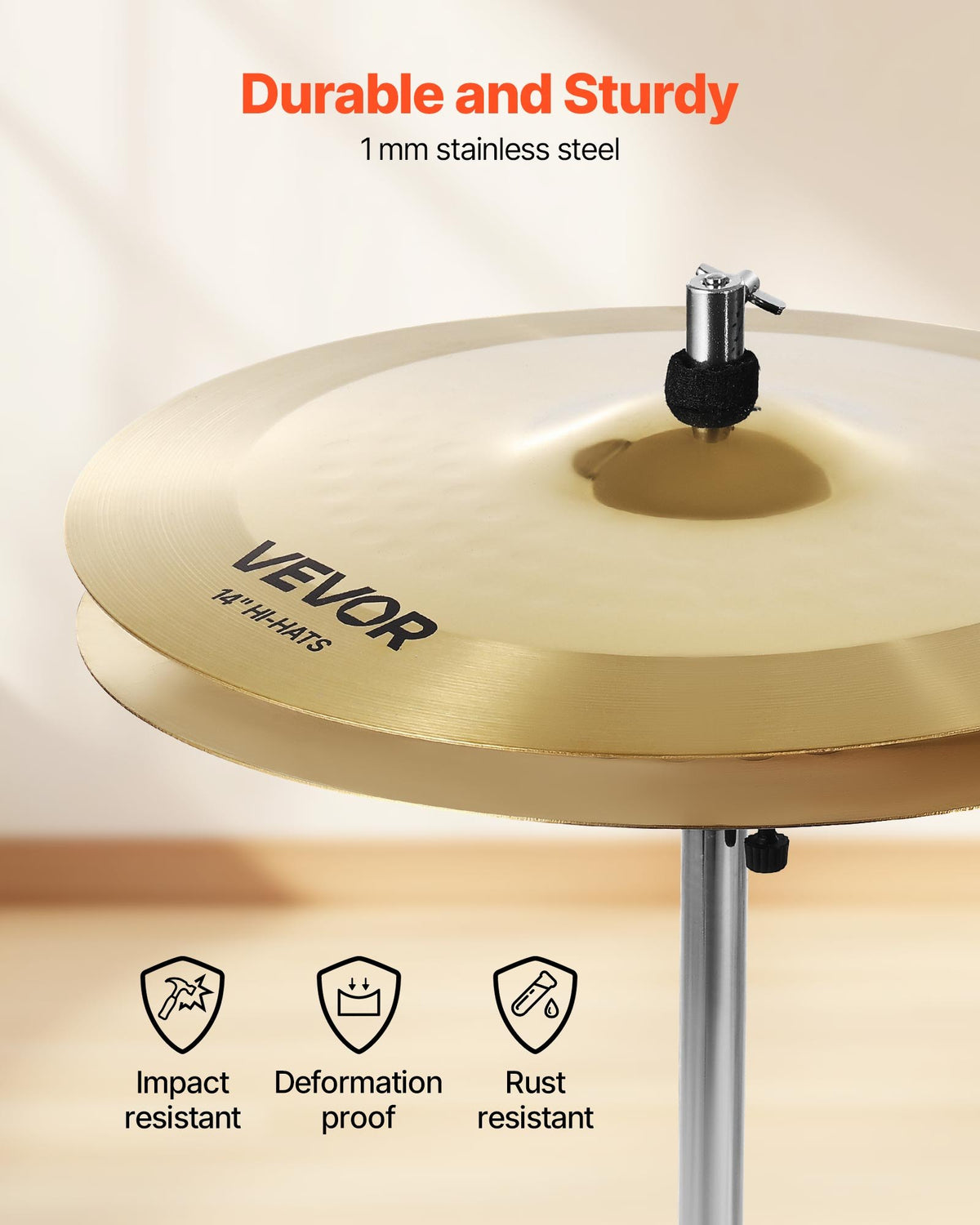 VEVOR Cymbal Pack, 4 Pieces Cymbals for Drum Set, Alloy Cymbals Drum Set Includes 14-inch Hi-Hats, 16-inch Crash, 20-inch Ride, 10-inch Splash, Drumsticks & Cymbal Bag, Alloy Cymbal Pack for Drummer - CPTZCPTZ4ZXGNAZD1001V0 - view 6