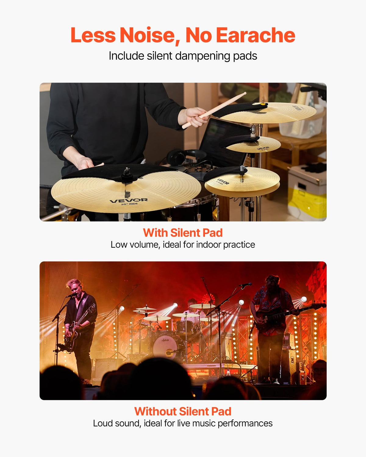 VEVOR Cymbal Pack, 6 Pieces Cymbals for Drum Set, Alloy Cymbals Drum Set Includes 14-inch Hi-Hats, 16-inch Crash, 18-inch Crash, 20-inch Ride, 10-inch Splash, 16-inch China, Drumsticks & Cymbal Bag - CPTZCPTZ5ZXGBITH1001V0 - view 5