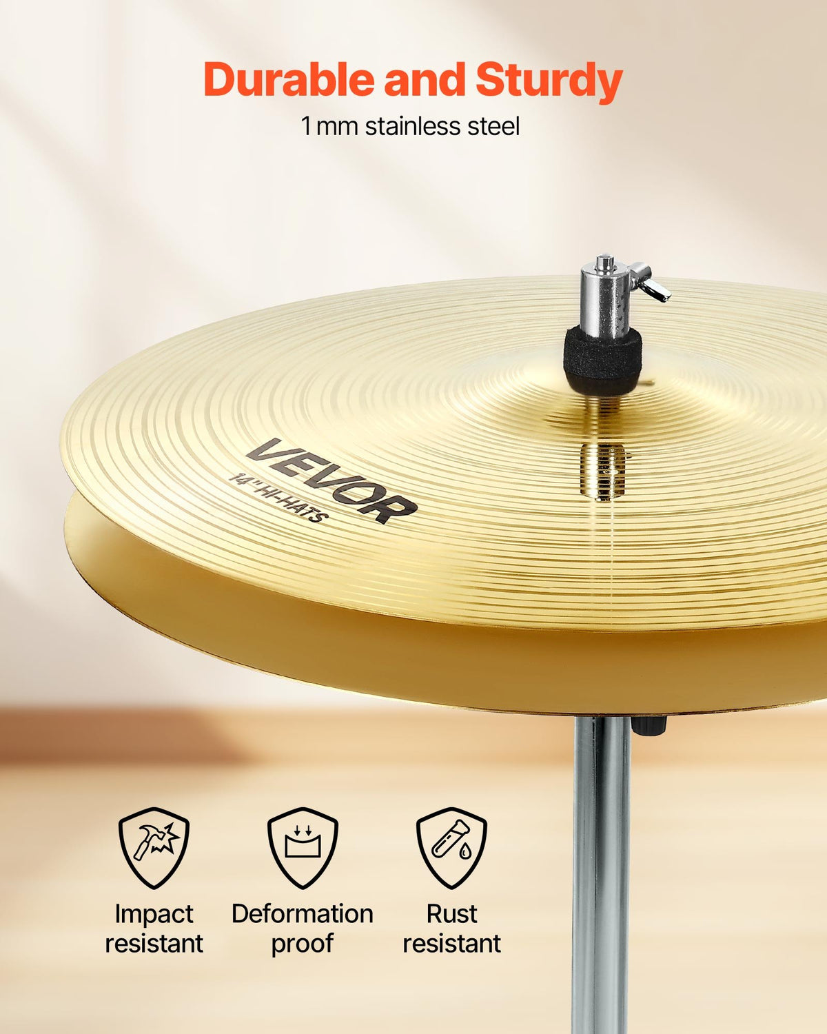 VEVOR Cymbal Pack, 6 Pieces Cymbals for Drum Set, Alloy Cymbals Drum Set Includes 14-inch Hi-Hats, 16-inch Crash, 18-inch Crash, 20-inch Ride, 10-inch Splash, 16-inch China, Drumsticks & Cymbal Bag - CPTZCPTZ5ZXGBITH1001V0 - view 6