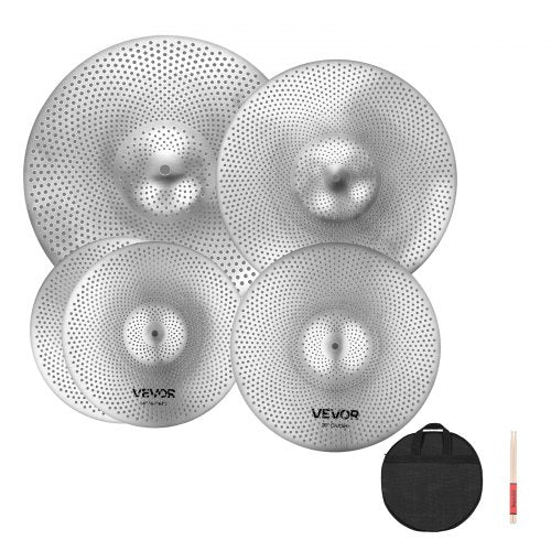 VEVOR Low Volume Cymbal Pack, 4 Pieces Quiet Cymbals for Drum Set, Alloy Cymbals Drum Set Includes 14-inch Hi-Hats, 16-inch Crash, 18-inch Crash, 20-inch Ride, Drumsticks & Cymbal Bag, Bright Copper - CPTZJYCPTZ3ZAV9RT001V0 - view 2