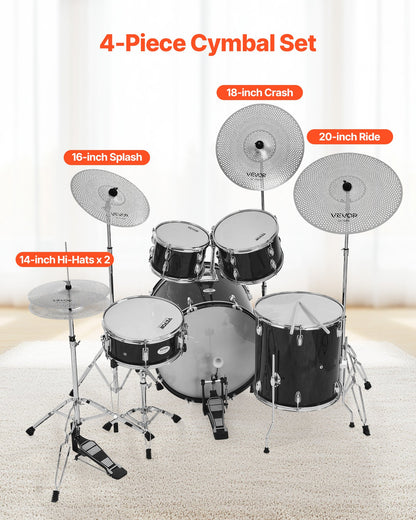 VEVOR Low Volume Cymbal Pack, 4 Pieces Quiet Cymbals for Drum Set, Alloy Cymbals Drum Set Includes 14-inch Hi-Hats, 16-inch Crash, 18-inch Crash, 20-inch Ride, Drumsticks & Cymbal Bag, Bright Copper - CPTZJYCPTZ3ZAV9RT001V0 - view 3