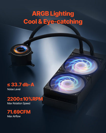VEVOR CPU Liquid Cooler, AIO CPU Water Cooler - 120mm PWN Fans & Pump, Customizable Black PC Liquid Cooler with 2.1'' LCD Display & ARGB light, for Intel 115X/1366/2011/1700/1200, AMD AM4/AM5 - CPULQFSSLDPB56R3VV9 - view 5