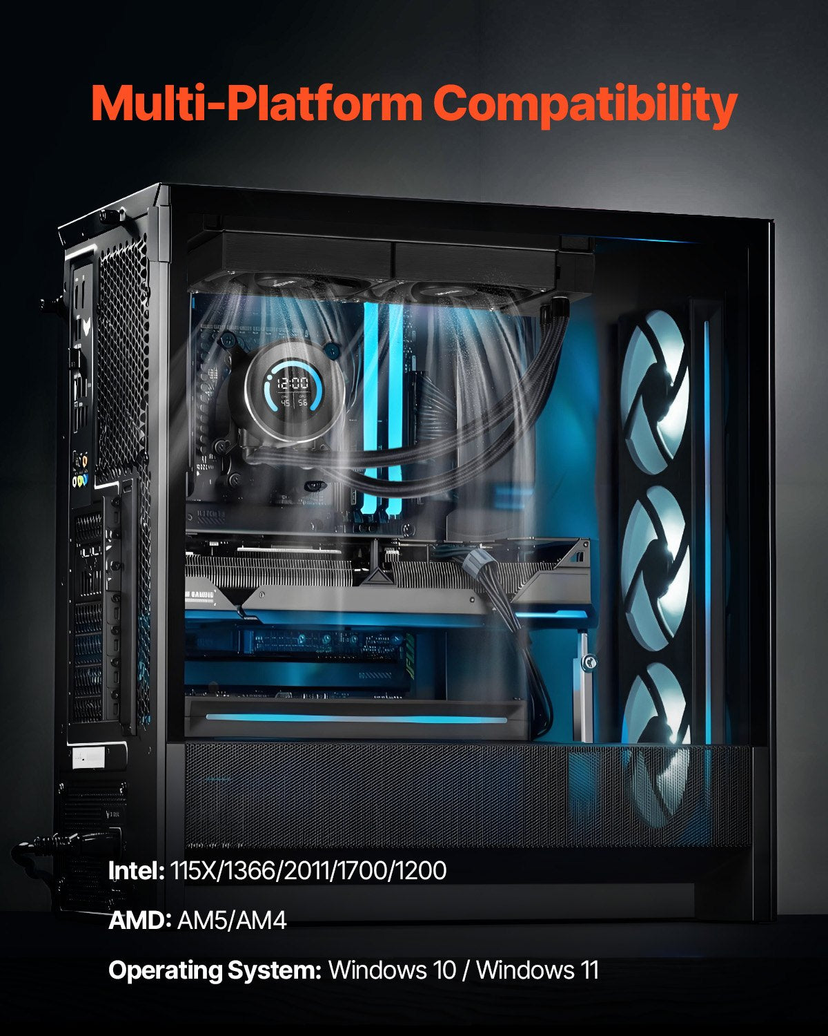 VEVOR CPU Liquid Cooler, AIO CPU Water Cooler - 120mm PWN Fans, Pump, 1.8'' Display, Max. 2200RPM CPU Cooling Fan, Efficient Black PC Water Cooler for Intel 115X/1366/2011/1700/1200, AMD AM4/AM5 - CPULQFSSLDPBHDXT7V9 - view 7