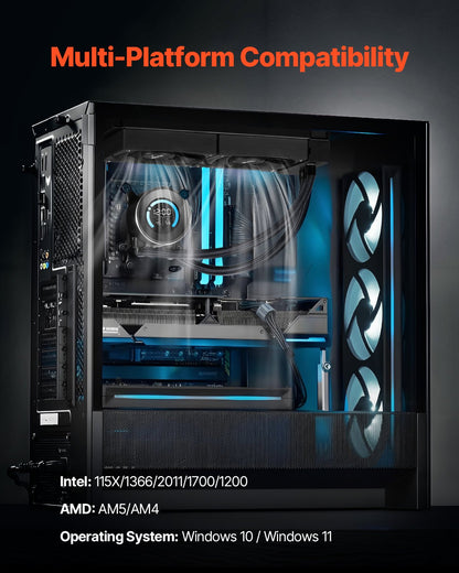 VEVOR CPU Liquid Cooler, AIO CPU Water Cooler - 120mm PWN Fans, Pump, 1.8'' Display, Max. 2200RPM CPU Cooling Fan, Efficient Black PC Water Cooler for Intel 115X/1366/2011/1700/1200, AMD AM4/AM5 - CPULQFSSLDPBHDXT7V9 - view 7