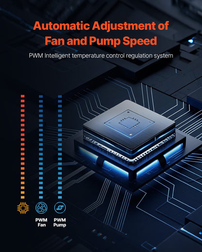 VEVOR CPU Liquid Cooler, AIO CPU Water Cooler - 3 x 120mm PWN Fans & Pump, Customizable Black PC Liquid Cooler with 2.1'' LCD Display & ARGB light, for Intel 115X/1366/2011/1700/1200, AMD AM4/AM5 - CPULQFSSLDPBIC6GAV9 - view 6