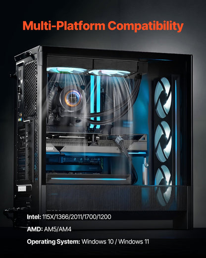 VEVOR CPU Liquid Cooler, AIO CPU Water Cooler - 3 x 120mm PWN Fans & Pump, Customizable Black PC Liquid Cooler with 2.1'' LCD Display & ARGB light, for Intel 115X/1366/2011/1700/1200, AMD AM4/AM5 - CPULQFSSLDPBIC6GAV9 - view 7