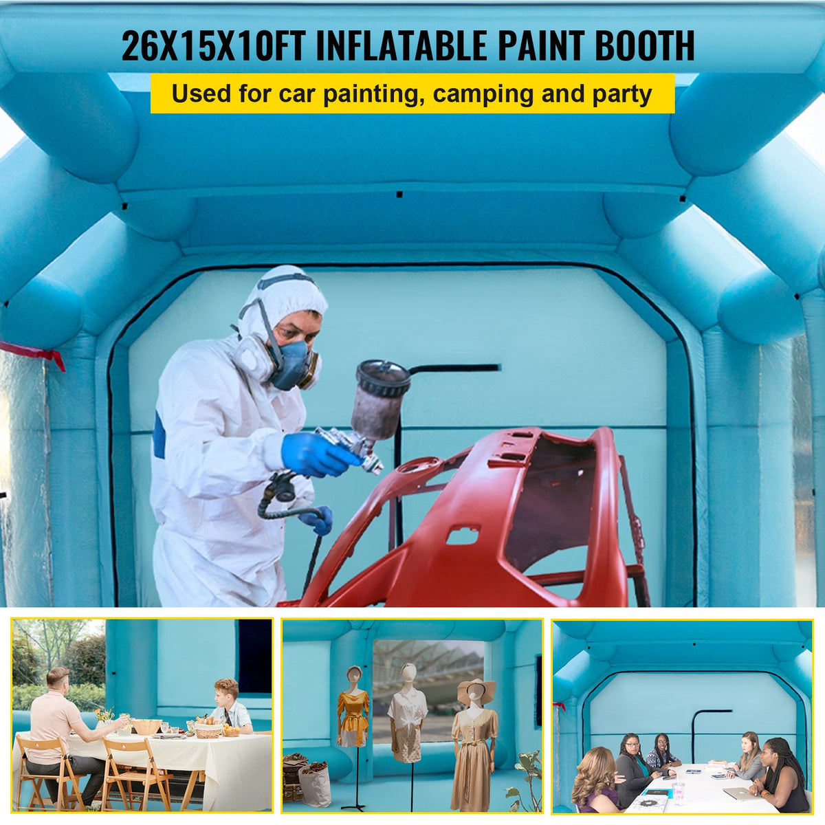 VEVOR 26x15x10ft Portable Inflatable Paint Booth,Inflatable Spray Booth, Car Paint Tent with Air Filter System & 2 Blowers, Upgraded Blow Up Spray Booth Tent, Auto Paint Workstatio - CQ8MX4.5M110VPA4XV1 - view 2