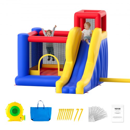 VEVOR Inflatable Bounce House, Outdoor High Quality Playhouse Trampoline, Jumping Bouncer with Blower, Slide, and Storage Bag, Family Backyard Bouncy Castle, for Kid Ages 3–8 Years, 134x102x91 inch - CQCBBHYC910PO49AIV1 - view 2