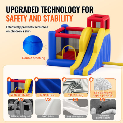 VEVOR Inflatable Bounce House, Outdoor High Quality Playhouse Trampoline, Jumping Bouncer with Blower, Slide, and Storage Bag, Family Backyard Bouncy Castle, for Kid Ages 3–8 Years, 134x102x91 inch - CQCBBHYC910PO49AIV1 - view 4