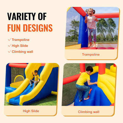 VEVOR Inflatable Bounce House, Outdoor High Quality Playhouse Trampoline, Jumping Bouncer with Blower, Slide, and Storage Bag, Family Backyard Bouncy Castle, for Kid Ages 3–8 Years, 134x102x91 inch - CQCBBHYC910PO49AIV1 - view 5