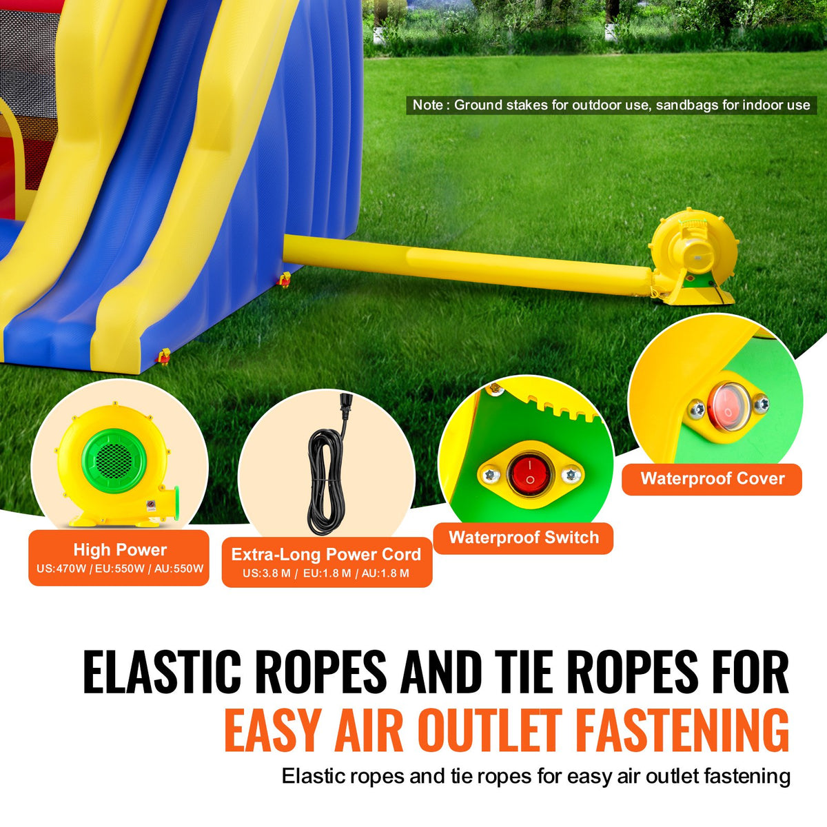 VEVOR Inflatable Bounce House, Outdoor High Quality Playhouse Trampoline, Jumping Bouncer with Blower, Slide, and Storage Bag, Family Backyard Bouncy Castle, for Kid Ages 3–8 Years, 134x102x91 inch - CQCBBHYC910PO49AIV1 - view 6