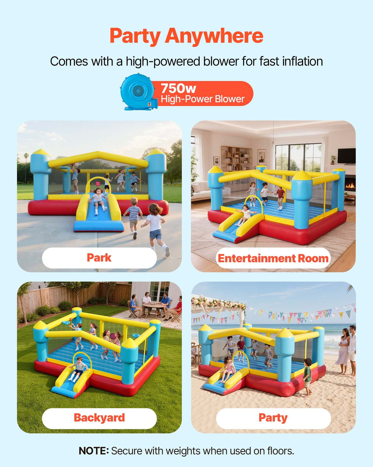 VEVOR Inflatable Bounce House, 14.7 x 13.8 x 6.8 ft Jumping Bouncy Castle, Inflatable Jumper for Kids with Slide, Basketball Hoop, Target Game & Jumping Area, Jumpings House Holds 3-4 Kids (Ages 3-8) - CQCBGTLXBCLQQ3A56001V1 - view 5