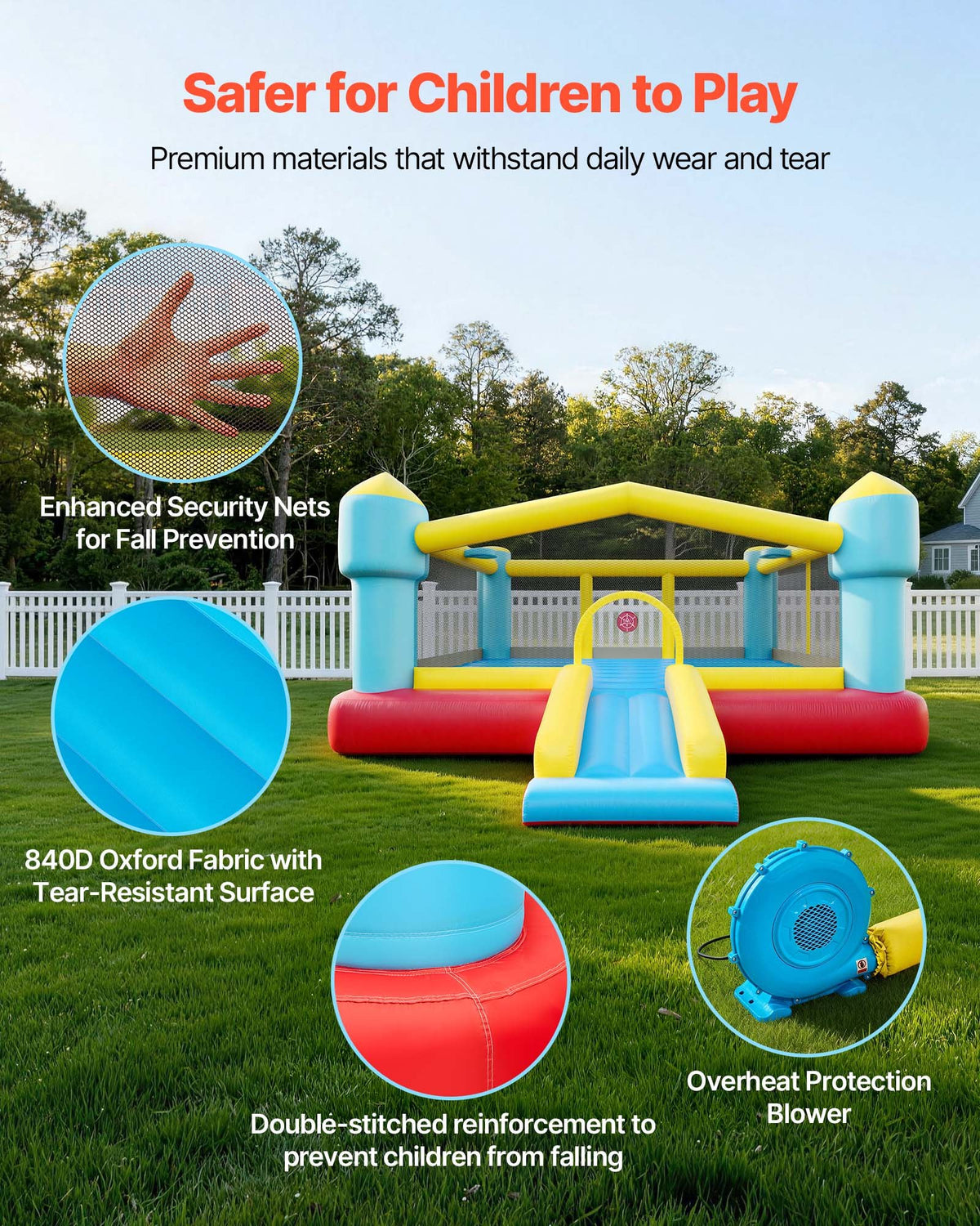 VEVOR Inflatable Bounce House, 14.7 x 13.8 x 6.8 ft Jumping Bouncy Castle, Inflatable Jumper for Kids with Slide, Basketball Hoop, Target Game & Jumping Area, Jumpings House Holds 3-4 Kids (Ages 3-8) - CQCBGTLXBCLQQ3A56001V1 - view 6