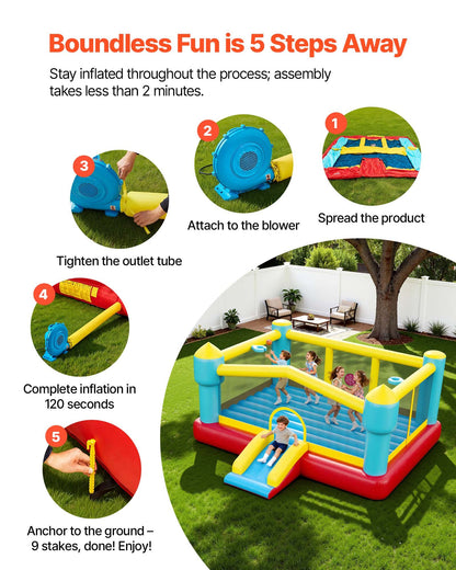 VEVOR Inflatable Bounce House, 14.7 x 13.8 x 6.8 ft Jumping Bouncy Castle, Inflatable Jumper for Kids with Slide, Basketball Hoop, Target Game & Jumping Area, Jumpings House Holds 3-4 Kids (Ages 3-8) - CQCBGTLXBCLQQ3A56001V1 - view 7