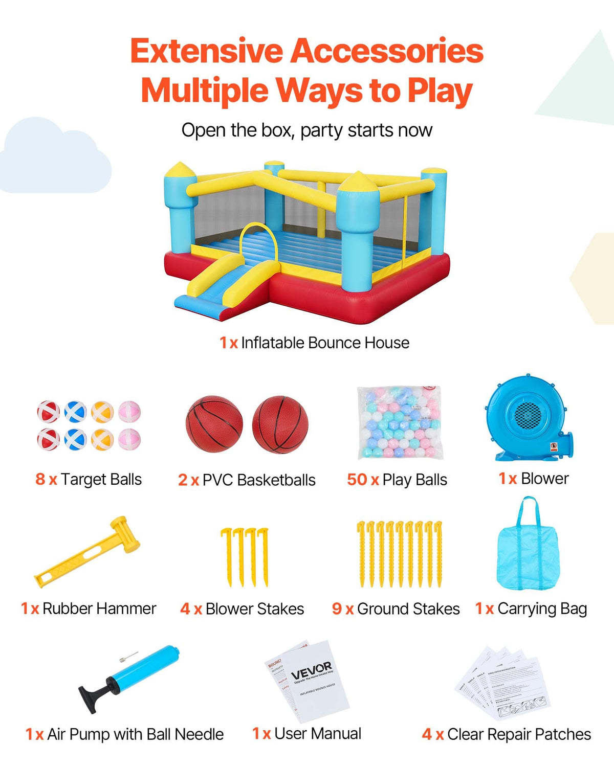 VEVOR Inflatable Bounce House, 14.7 x 13.8 x 6.8 ft Jumping Bouncy Castle, Inflatable Jumper for Kids with Slide, Basketball Hoop, Target Game & Jumping Area, Jumpings House Holds 3-4 Kids (Ages 3-8) - CQCBGTLXBCLQQ3A56001V1 - view 8