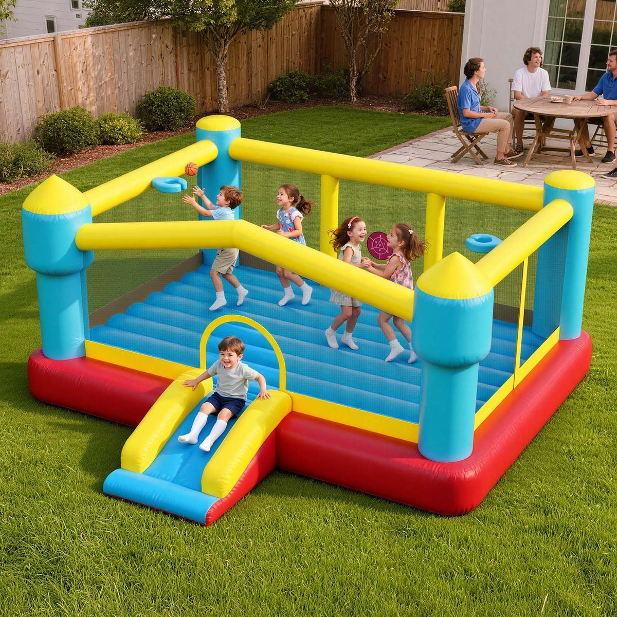 VEVOR Inflatable Bounce House, 14.7 x 13.8 x 6.8 ft Jumping Bouncy Castle, Inflatable Jumper for Kids with Slide, Basketball Hoop, Target Game & Jumping Area, Jumpings House Holds 3-4 Kids (Ages 3-8) - CQCBGTLXBCLQQ3A56001V1 - view 9
