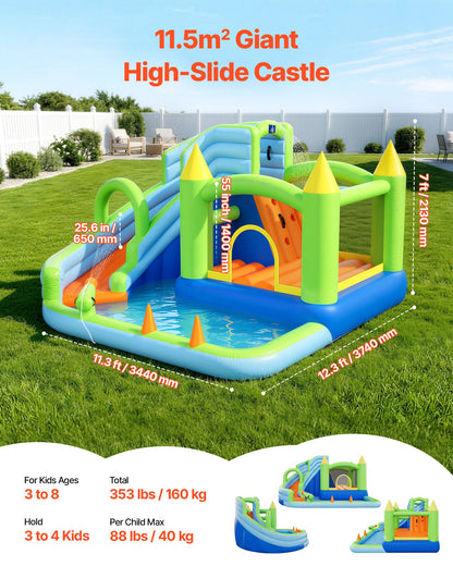 VEVOR Inflatable Bounce House, 11.3 x 12.3 x 7.0 ft Inflatable Bounce House Water Slide, Bouncer Castle with Castle Bounces, Basketball Hoop, Splash Pool & Water Ring Toss, for 3 to 4 Kids Ages 3 to 8 - CQCBKWSLXSCG0IQ90001V1 - view 3