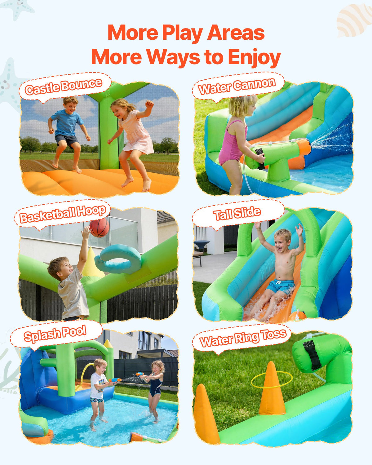 VEVOR Inflatable Bounce House, 11.3 x 12.3 x 7.0 ft Inflatable Bounce House Water Slide, Bouncer Castle with Castle Bounces, Basketball Hoop, Splash Pool & Water Ring Toss, for 3 to 4 Kids Ages 3 to 8 - CQCBKWSLXSCG0IQ90001V1 - view 4