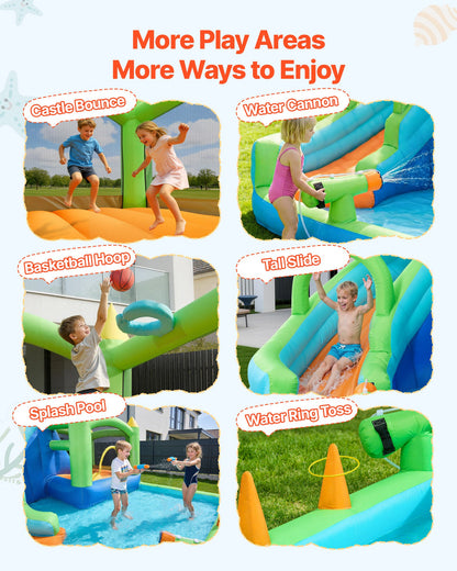 VEVOR Inflatable Bounce House, 11.3 x 12.3 x 7.0 ft Inflatable Bounce House Water Slide, Bouncer Castle with Castle Bounces, Basketball Hoop, Splash Pool & Water Ring Toss, for 3 to 4 Kids Ages 3 to 8 - CQCBKWSLXSCG0IQ90001V1 - view 4