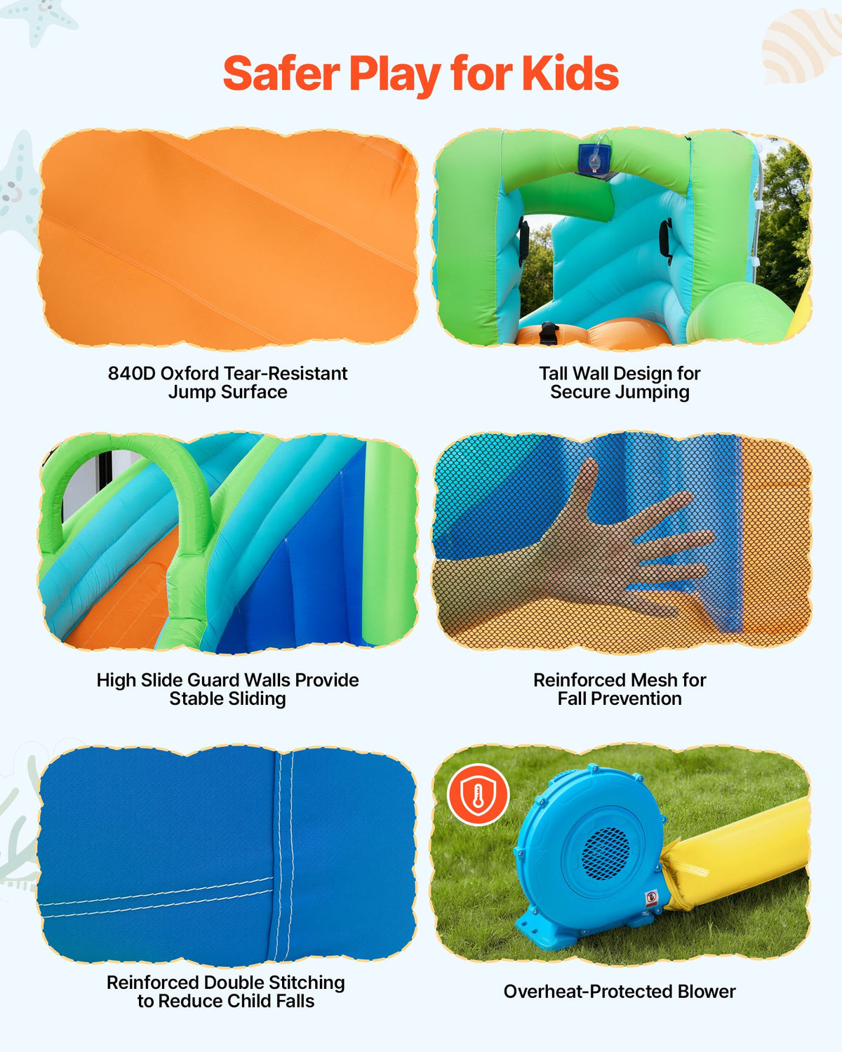 VEVOR Inflatable Bounce House, 11.3 x 12.3 x 7.0 ft Inflatable Bounce House Water Slide, Bouncer Castle with Castle Bounces, Basketball Hoop, Splash Pool & Water Ring Toss, for 3 to 4 Kids Ages 3 to 8 - CQCBKWSLXSCG0IQ90001V1 - view 6