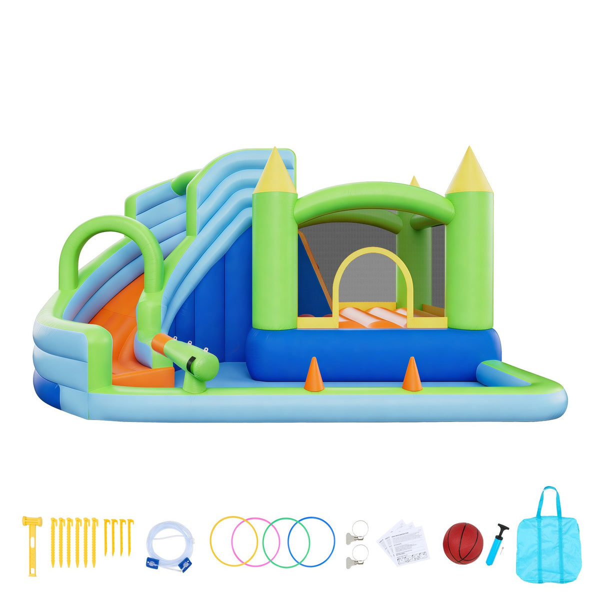 VEVOR Inflatable Bounce House, 11.3 x 12.3 x 7.0 ft Inflatable Bounce House Water Slide, Bouncer Castle with Castle Bounces, Basketball Hoop, Splash Pool & Water Ring Toss, for 3 to 4 Kids Ages 3 to 8 - CQCBKWSLXSCG0IQ90001V1 - view 10