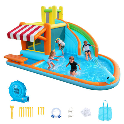 VEVOR Inflatable Bounce House, 14.9 x 12.8 x 7.8 ft Inflatable Bounce House Water Slide, Bouncer Castle with Castle Bounces, Tall Slide, Splash Pool & Pretend Market Booth, for 3 to 4 Kids Ages 3 to 8 - CQCBKWSLXSCGBR7TC001V1 - view 1