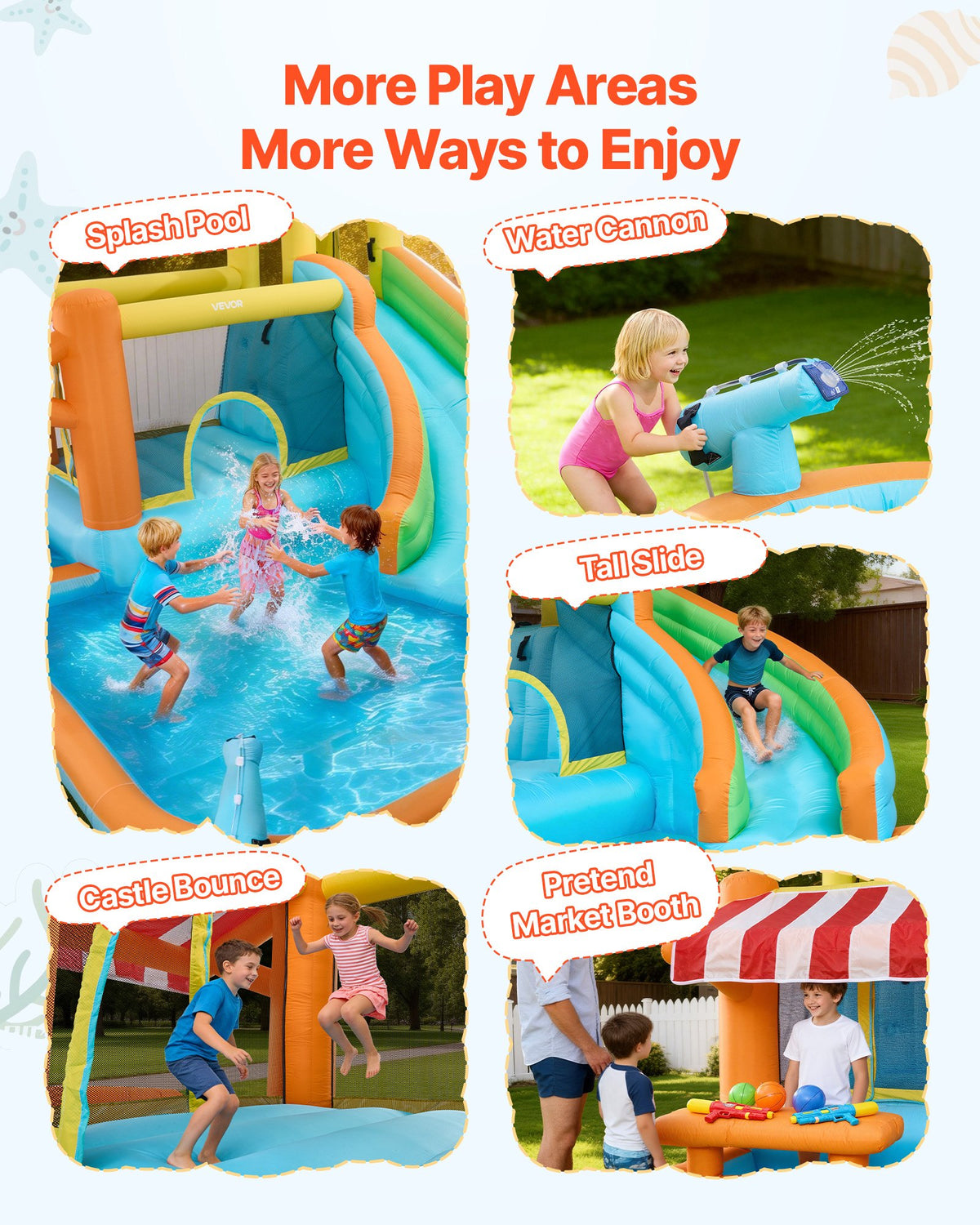 VEVOR Inflatable Bounce House, 14.9 x 12.8 x 7.8 ft Inflatable Bounce House Water Slide, Bouncer Castle with Castle Bounces, Tall Slide, Splash Pool & Pretend Market Booth, for 3 to 4 Kids Ages 3 to 8 - CQCBKWSLXSCGBR7TC001V1 - view 4