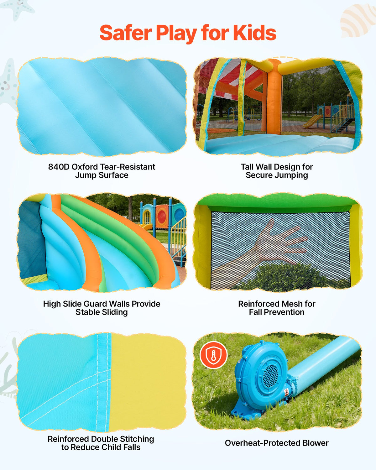 VEVOR Inflatable Bounce House, 14.9 x 12.8 x 7.8 ft Inflatable Bounce House Water Slide, Bouncer Castle with Castle Bounces, Tall Slide, Splash Pool & Pretend Market Booth, for 3 to 4 Kids Ages 3 to 8 - CQCBKWSLXSCGBR7TC001V1 - view 6