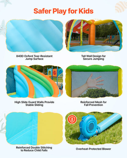 VEVOR Inflatable Bounce House, 14.9 x 12.8 x 7.8 ft Inflatable Bounce House Water Slide, Bouncer Castle with Castle Bounces, Tall Slide, Splash Pool & Pretend Market Booth, for 3 to 4 Kids Ages 3 to 8 - CQCBKWSLXSCGBR7TC001V1 - view 6