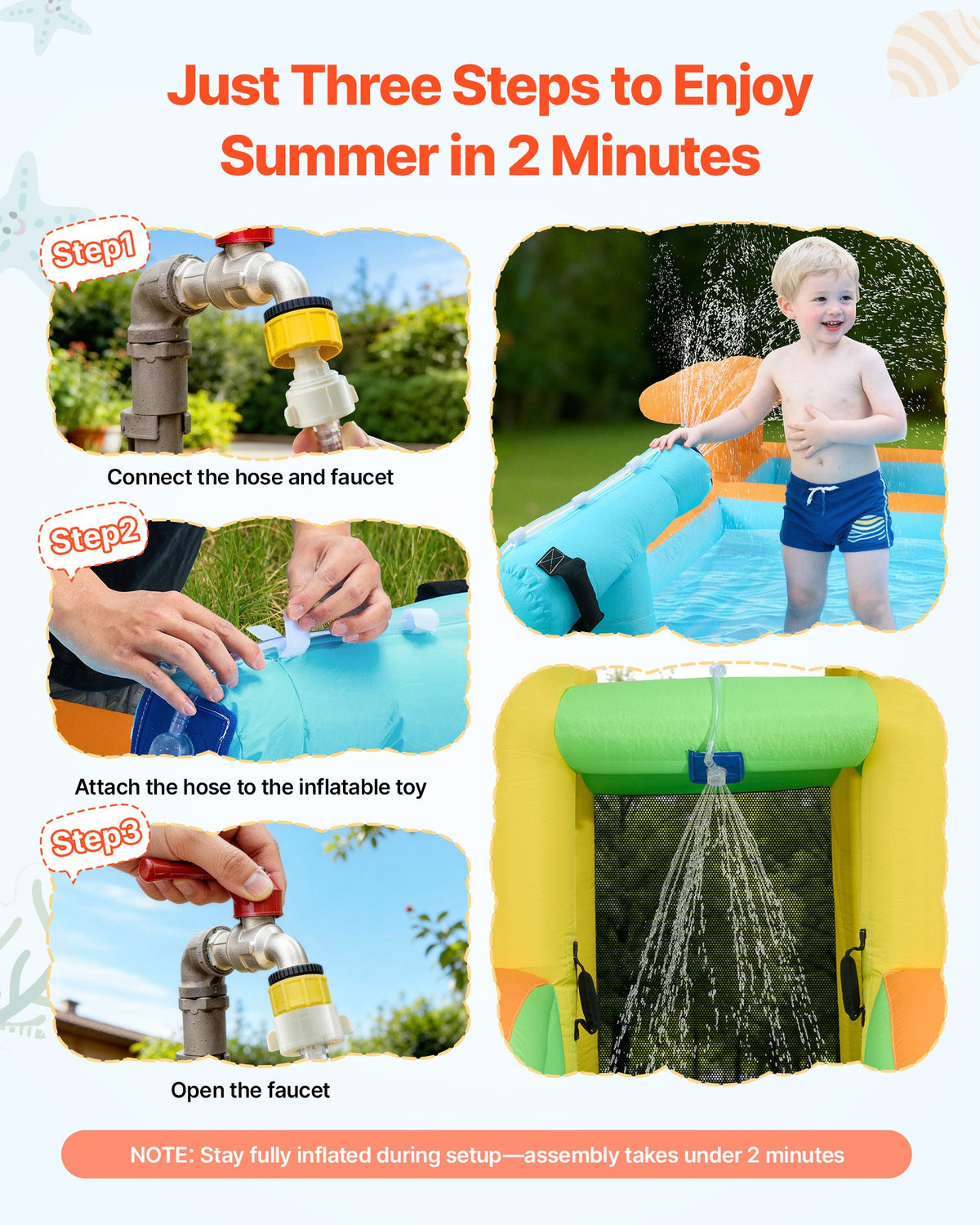 VEVOR Inflatable Bounce House, 14.9 x 12.8 x 7.8 ft Inflatable Bounce House Water Slide, Bouncer Castle with Castle Bounces, Tall Slide, Splash Pool & Pretend Market Booth, for 3 to 4 Kids Ages 3 to 8 - CQCBKWSLXSCGBR7TC001V1 - view 7