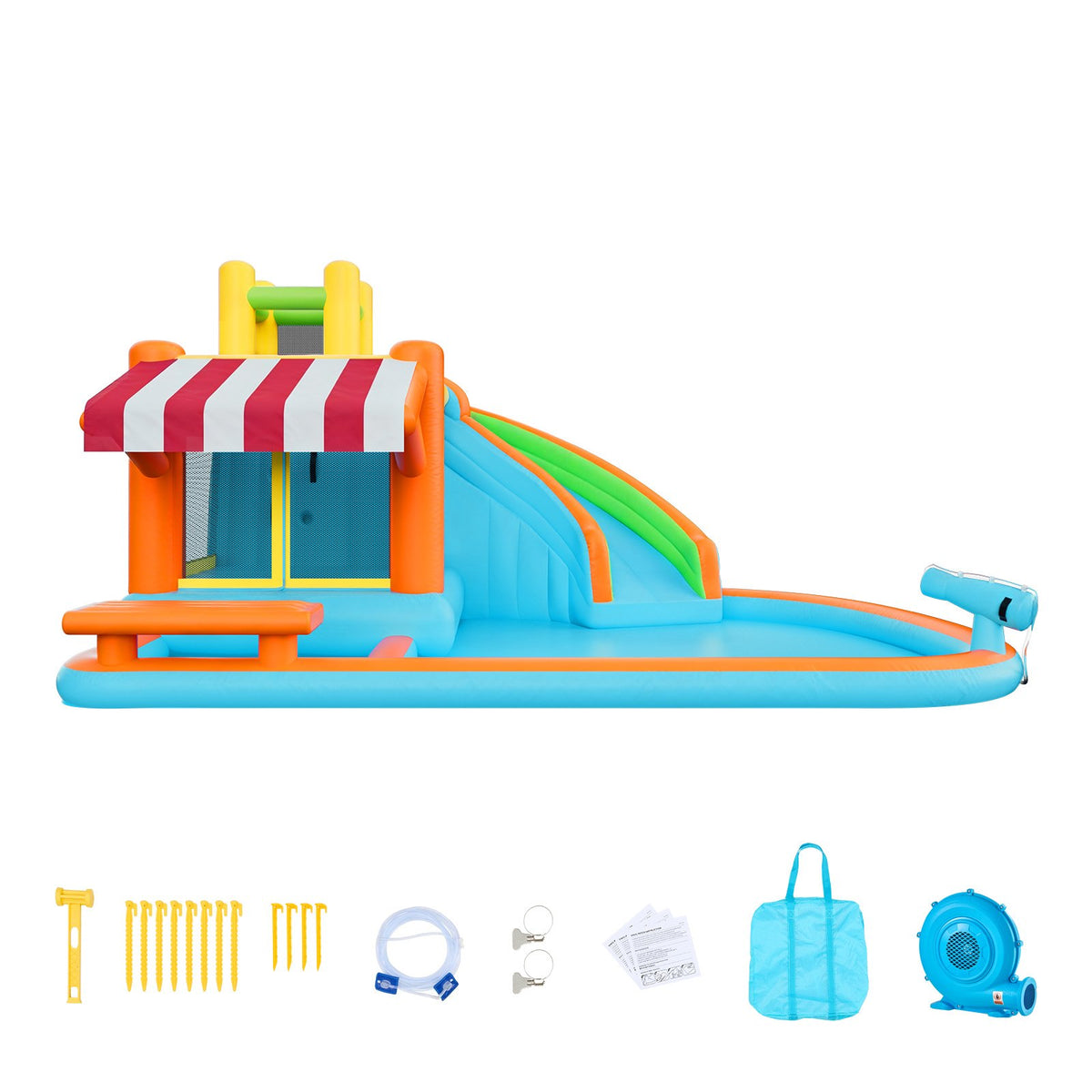 VEVOR Inflatable Bounce House, 14.9 x 12.8 x 7.8 ft Inflatable Bounce House Water Slide, Bouncer Castle with Castle Bounces, Tall Slide, Splash Pool & Pretend Market Booth, for 3 to 4 Kids Ages 3 to 8 - CQCBKWSLXSCGBR7TC001V1 - view 10