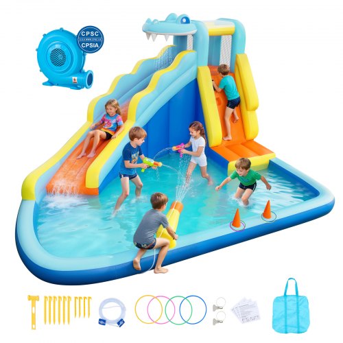 VEVOR Inflatable Bounce House, 11.6 x 13.1 x 7.7 ft Inflatable Bounce House Water Slide, Bouncer Castle with Bounces Zone, Climbing Wall, Splash Pool & Water Ring Toss, for 3 to 4 Kids Ages 3 to 8 - CQCBKWSLXSCGQ3BC4001V1 - view 2