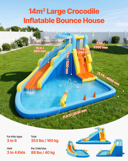 VEVOR Inflatable Bounce House, 11.6 x 13.1 x 7.7 ft Inflatable Bounce House Water Slide, Bouncer Castle with Bounces Zone, Climbing Wall, Splash Pool & Water Ring Toss, for 3 to 4 Kids Ages 3 to 8 - CQCBKWSLXSCGQ3BC4001V1 - view 3