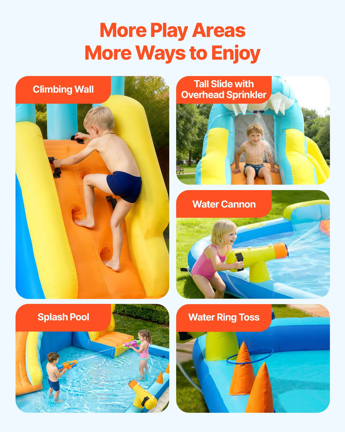 VEVOR Inflatable Bounce House, 11.6 x 13.1 x 7.7 ft Inflatable Bounce House Water Slide, Bouncer Castle with Bounces Zone, Climbing Wall, Splash Pool & Water Ring Toss, for 3 to 4 Kids Ages 3 to 8 - CQCBKWSLXSCGQ3BC4001V1 - view 4
