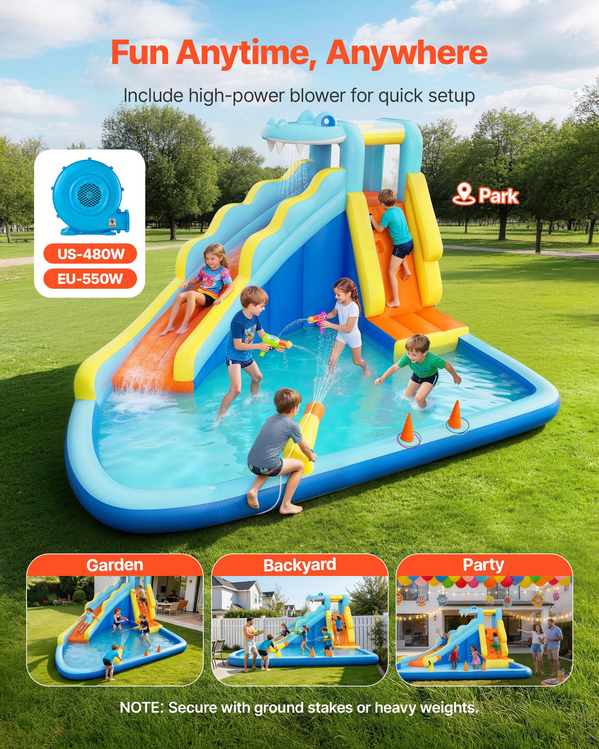 VEVOR Inflatable Bounce House, 11.6 x 13.1 x 7.7 ft Inflatable Bounce House Water Slide, Bouncer Castle with Bounces Zone, Climbing Wall, Splash Pool & Water Ring Toss, for 3 to 4 Kids Ages 3 to 8 - CQCBKWSLXSCGQ3BC4001V1 - view 5