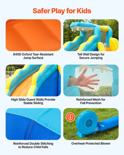 VEVOR Inflatable Bounce House, 11.6 x 13.1 x 7.7 ft Inflatable Bounce House Water Slide, Bouncer Castle with Bounces Zone, Climbing Wall, Splash Pool & Water Ring Toss, for 3 to 4 Kids Ages 3 to 8 - CQCBKWSLXSCGQ3BC4001V1 - view 6