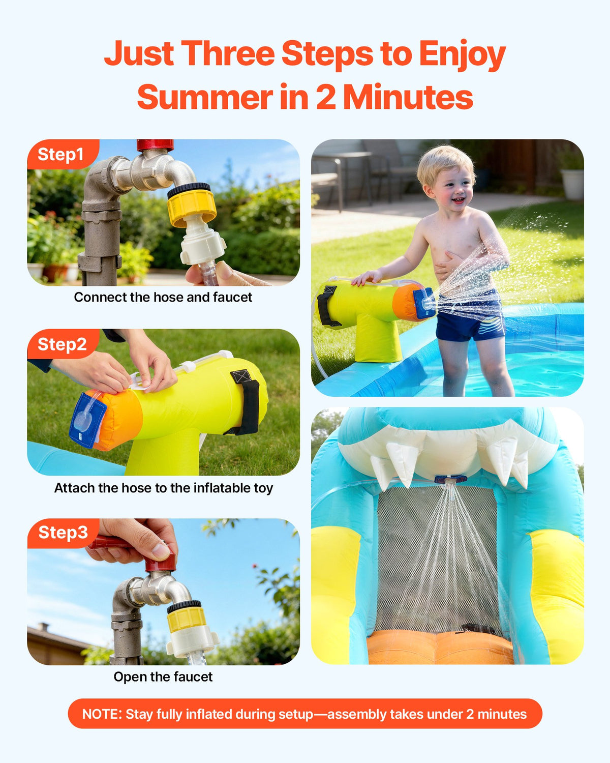 VEVOR Inflatable Bounce House, 11.6 x 13.1 x 7.7 ft Inflatable Bounce House Water Slide, Bouncer Castle with Bounces Zone, Climbing Wall, Splash Pool & Water Ring Toss, for 3 to 4 Kids Ages 3 to 8 - CQCBKWSLXSCGQ3BC4001V1 - view 7