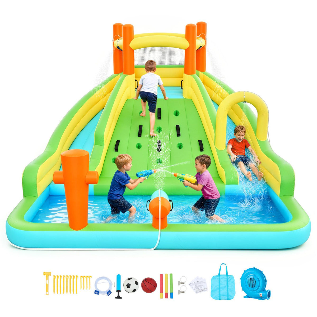 VEVOR Inflatable Bounce House, 13.3 x 11.4 x 8.4 ft Inflatable Bounce House Water Slide, Bouncer Castle with Climbing Wall, Double Tall Slides, Splash Pool & Mini Soccer, for 3 to 4 Kids Ages 3 to 8 - CQCBKWSLXSCSP3PHM001V1 - view 1