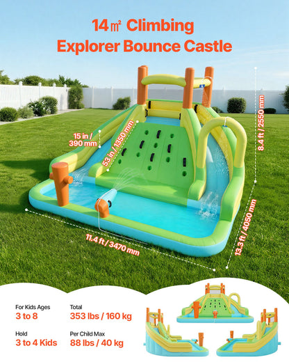 VEVOR Inflatable Bounce House, 13.3 x 11.4 x 8.4 ft Inflatable Bounce House Water Slide, Bouncer Castle with Climbing Wall, Double Tall Slides, Splash Pool & Mini Soccer, for 3 to 4 Kids Ages 3 to 8 - CQCBKWSLXSCSP3PHM001V1 - view 3